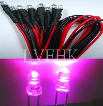 200P 12VDC prewired super bright 3MM pink led 10,000MCD